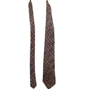 Vintage Mens Neck Tie 56" Octagonal Pattern Blue Red Yellow wide geometric